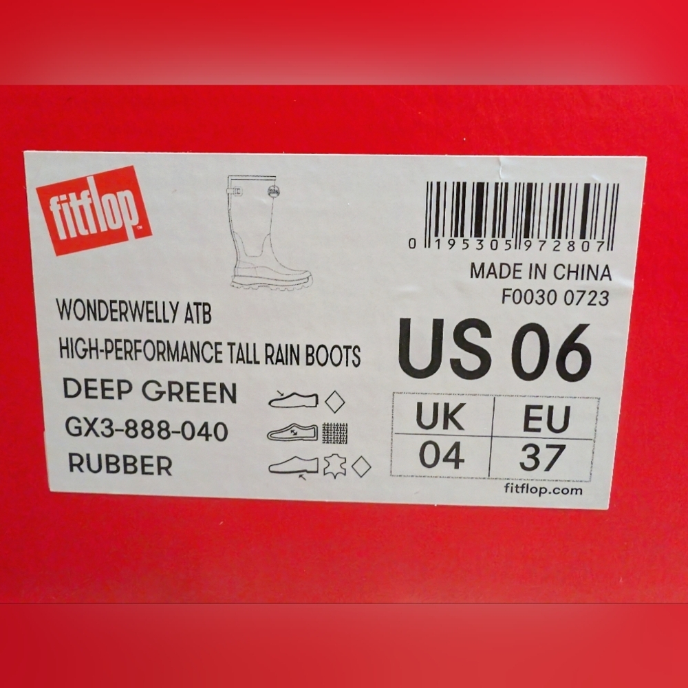 FitFlop Wonderwelly Deep Green Waterproof Tall Rubber Lug Sole Rain Boots Size 6 - Picture 13 of 13